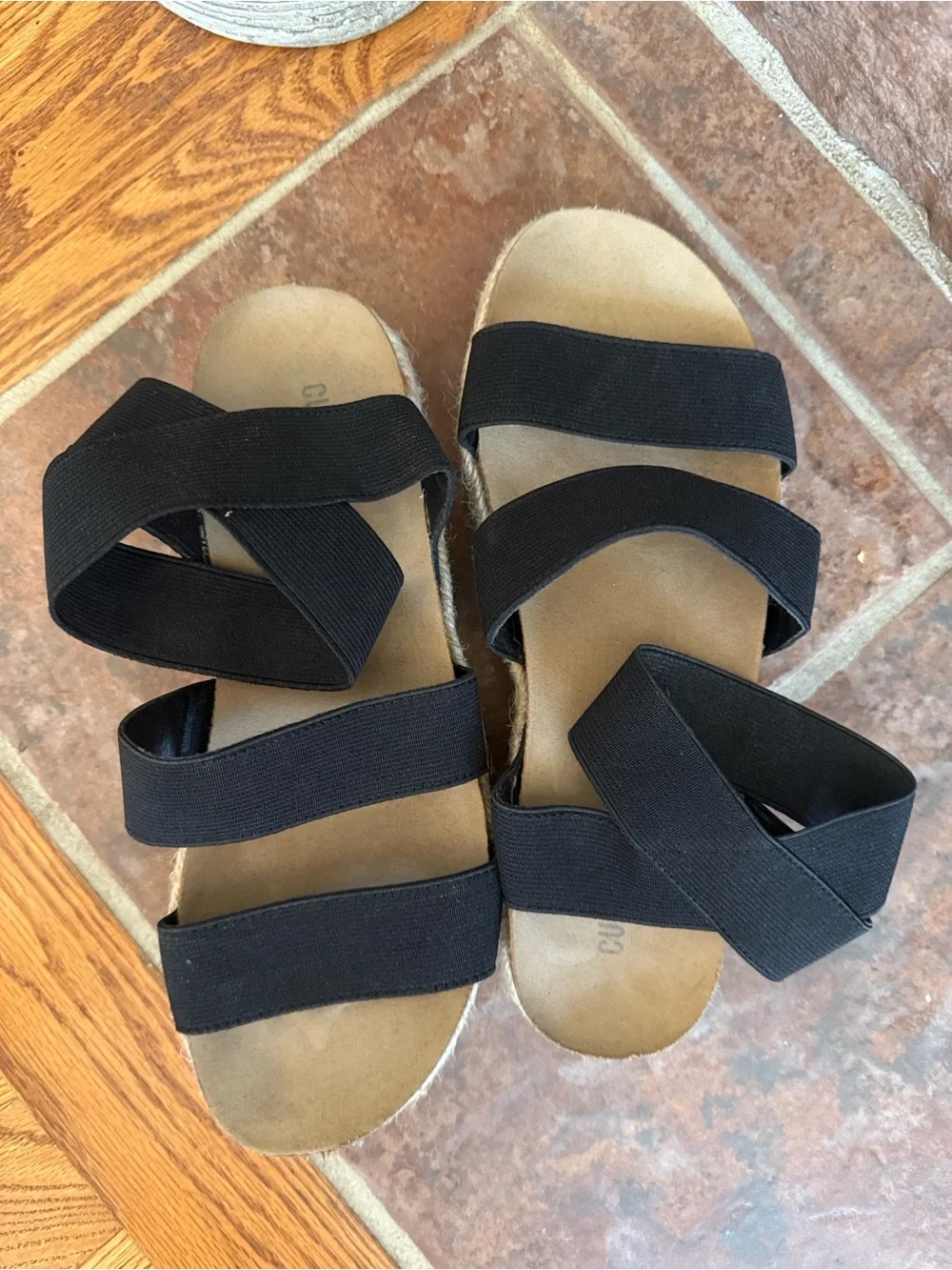 Black Elastic Espadrille Platform Sandals for Women